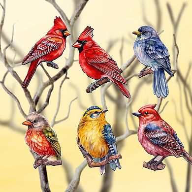 Winter Birds Wooden Clip-on Christmas Ornaments of 6 by G. Debrekht - Christmas Decor