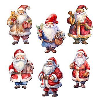 Santa Wooden Clip-on Christmas Ornaments of 6 by G. Debrekht - Christmas Decor
