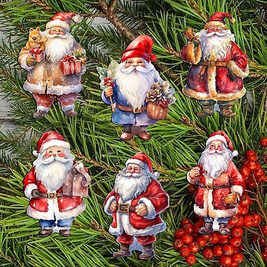 Santa Wooden Clip-on Christmas Ornaments of 6 by G. Debrekht - Christmas Decor