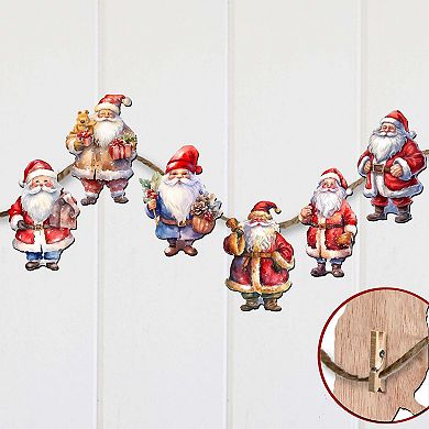 Santa Wooden Clip-on Christmas Ornaments of 6 by G. Debrekht - Christmas Decor