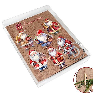Santa Wooden Clip-on Christmas Ornaments of 6 by G. Debrekht - Christmas Decor