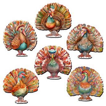 Turkey Wooden Clip-on Ornaments Set of 6 by G. Debrekht - Thanksgiving Decor
