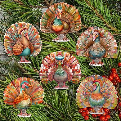 Turkey Wooden Clip-on Ornaments Set of 6 by G. Debrekht - Thanksgiving Decor