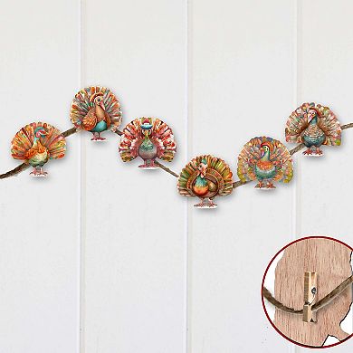 Turkey Wooden Clip-on Ornaments Set of 6 by G. Debrekht - Thanksgiving Decor