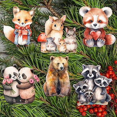 Forest Animals Decorative Wooden Clip-on Christmas Ornaments Set of 6 by G. Debrekht - Christmas Decor