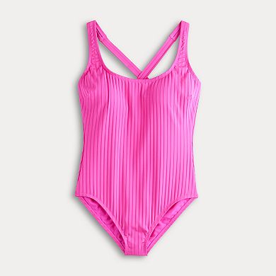 Women’s S3 Swim Sculpting Ribbed Scoopneck Crossback One Piece Swimsuit