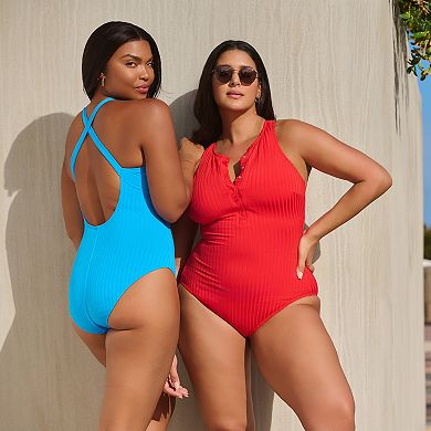 Women’s S3 Swim Sculpting Ribbed Scoopneck Crossback One Piece Swimsuit