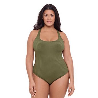 Women’s S3 Swim Sculpting Ribbed Scoopneck Crossback One Piece Swimsuit