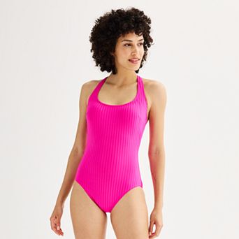 Women’s S3 Swim Sculpting Ribbed Scoopneck Crossback One Piece Swimsuit