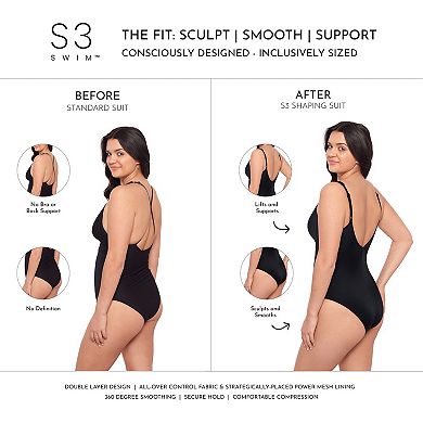 Women’s S3 Swim Shaping Banded Plunge V-Neck One Piece Swimsuit