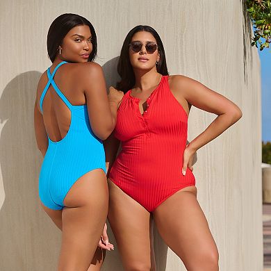 Women’s S3 Swim Smoothing Ribbed High Neck Snap Front One Piece Swimsuit