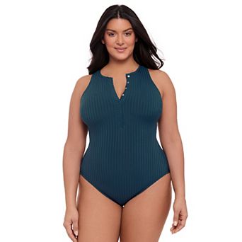Women’s S3 Swim Smoothing Ribbed High Neck Snap Front One Piece Swimsuit