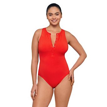 Women’s S3 Swim Smoothing Ribbed High Neck Snap Front One Piece Swimsuit