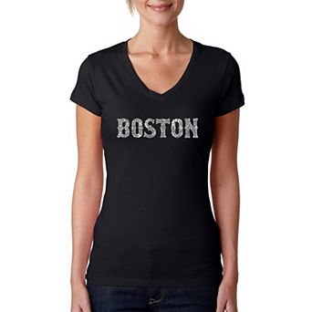Boston Neighborhoods - Women's Word Art V-Neck T-Shirt