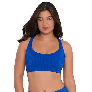 Women’s S3 Swim Sculpting Ribbed Scoopneck Crossback Bralette Bikini Top