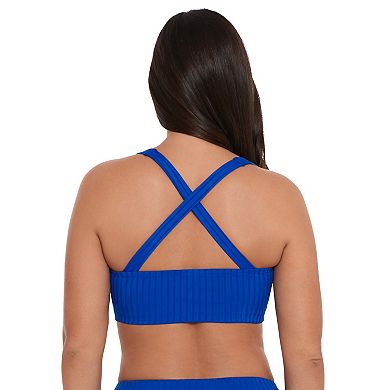 Women’s S3 Swim Sculpting Ribbed Scoopneck Crossback Bralette Bikini Top