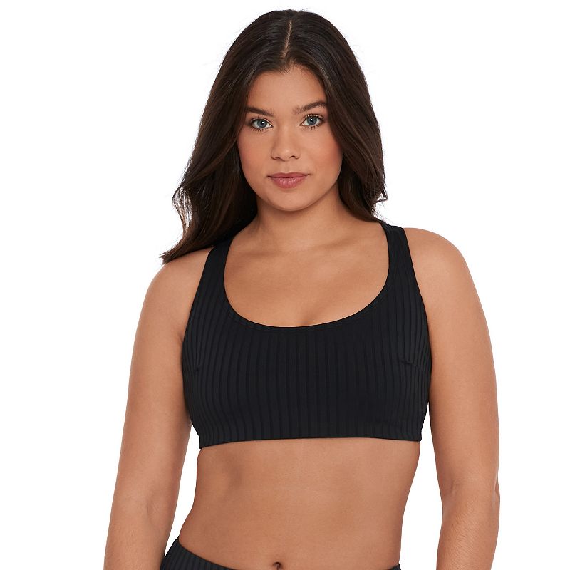 Womens S3 Swim Sculpting Ribbed Scoopneck Crossback Bralette Bikini Top, Women's, Size: XL, Black Rib