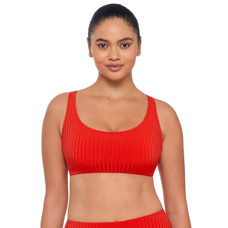 Womens S3 Swim Sculpting Ribbed Scoopneck Crossback Bralette Bikini Top, Women's, Size: Small, Red