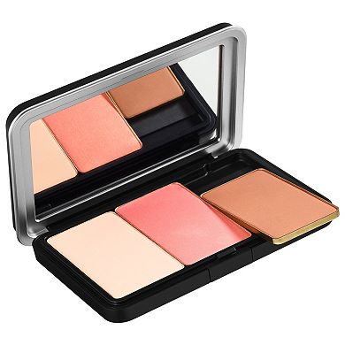 A unique pressed powder formula in a refillable palette-providing intense color payoff in highlight, sculpt, and blush shades.