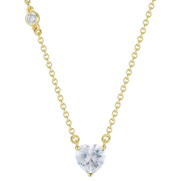 Cowlyn 18K Gold Plated Open Heart Necklace - CZ Gemstone Pendant, 15.7"+2" Chain, Dainty Gift