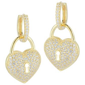 Sunkissed Sterling 14k Gold Over Silver Cubic Zirconia Heart Charm Huggie Hoop Earrings