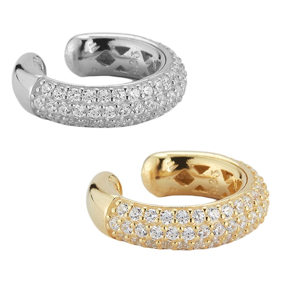 14K Gold Plated 925 Sterling Silver Cubic Zirconia Cuff Earrings - Trendy and Chic