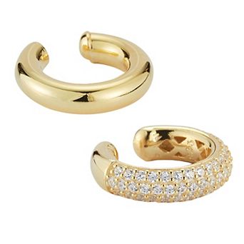 Sunkissed Sterling 14k Gold Over Silver Plain & Pave Ear Cuff Set