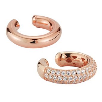 Sunkissed Sterling 14k Gold Over Silver Plain & Pave Ear Cuff Set