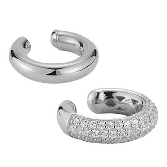 Sunkissed Sterling 14k Gold Over Silver Plain & Pave Ear Cuff Set