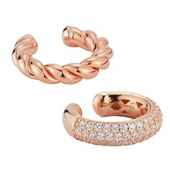 Sunkissed Sterling 14k Gold Over Silver Twist & Pave Ear Cuff Set
