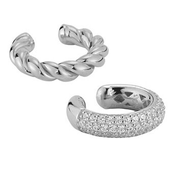 Sunkissed Sterling 14k Gold Over Silver Twist & Pave Ear Cuff Set