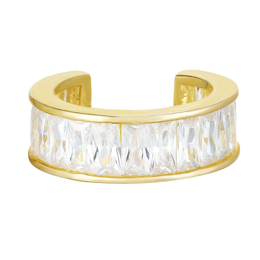 Lulea 14k Gold Plate Cubic Zirconia Huggie Earrings - 14k Yellow Gold Over Silver