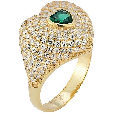 Sunkissed Sterling 14k Gold Over Silver Cubic Zirconia Heart Signet Ring
