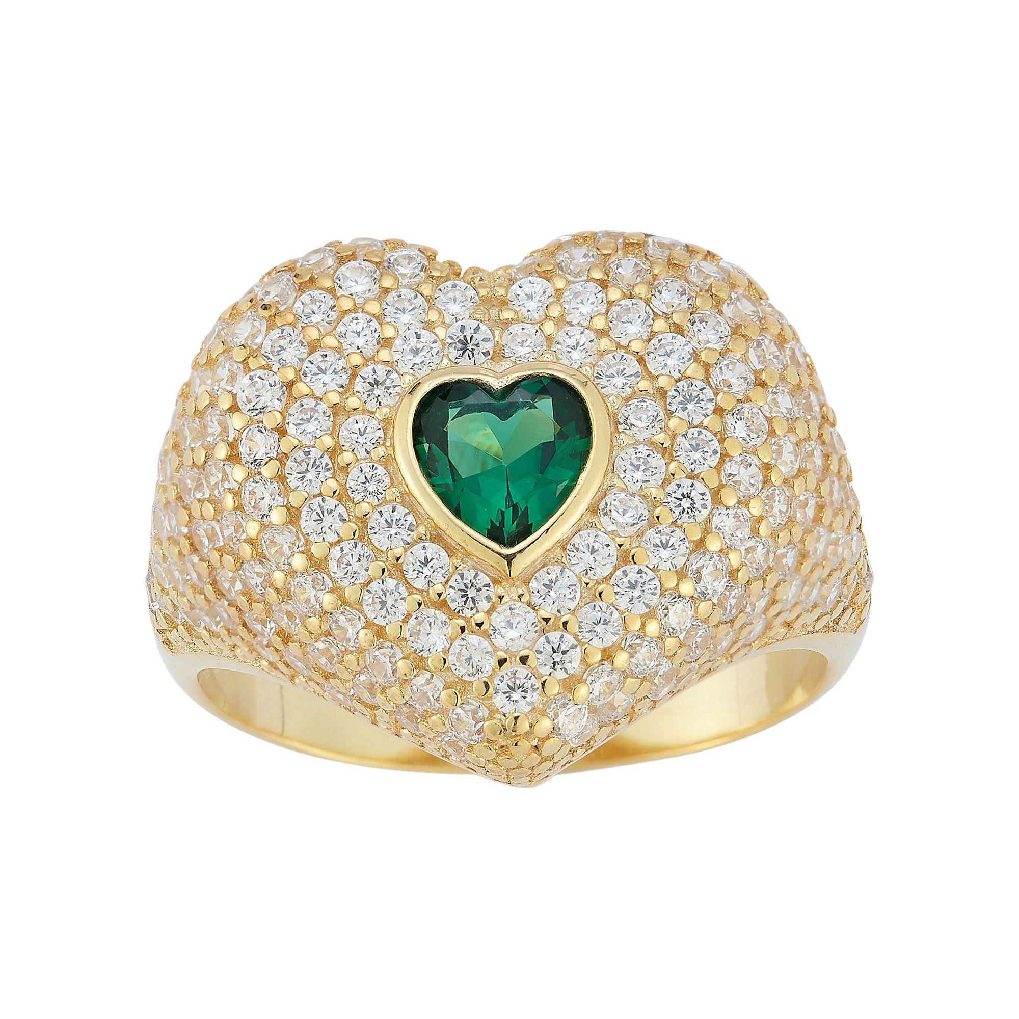 Sunkissed Sterling 14k Gold Over Silver Cubic Zirconia Heart Signet Ring, W