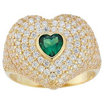 Sunkissed Sterling 14k Gold Over Silver Cubic Zirconia Heart Signet Ring