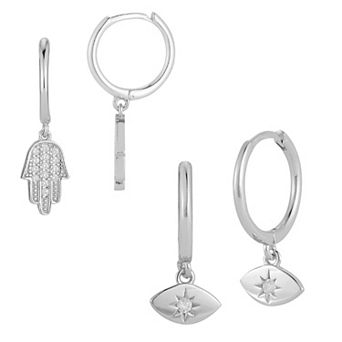 Sunkissed Sterling 14k Gold Over Silver Cubic Zirconia & Hamsa Earring Set