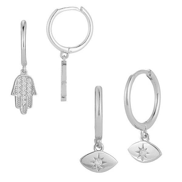 Sunkissed Sterling 14k Gold Over Silver Cubic Zirconia & Hamsa Earring Set