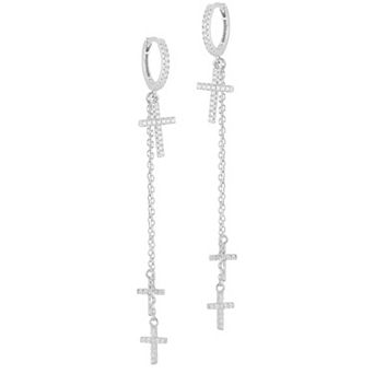 Sunkissed Sterling 14k Gold Over Silver Cubic Zirconia Cross Drop Huggie Hoop Earrings