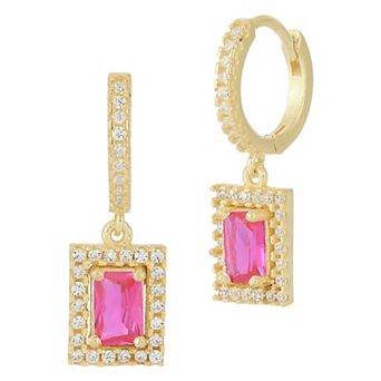 Sunkissed Sterling 14k Gold Over Silver Cubic Zirconia Cluster Charm Huggie Hoop Earrings