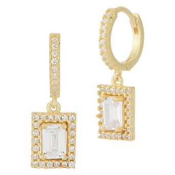 Sunkissed Sterling 14k Gold Over Silver Cubic Zirconia Cluster Charm Huggie Hoop Earrings