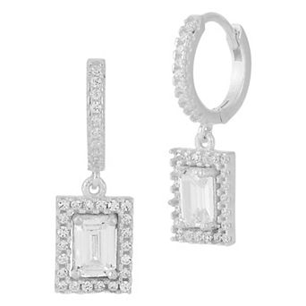 Sunkissed Sterling 14k Gold Over Silver Cubic Zirconia Cluster Charm Huggie Hoop Earrings