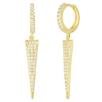 Sunkissed Sterling 14k Gold Over Silver Cubic Zirconia Dagger Drop Huggie Hoop Errings