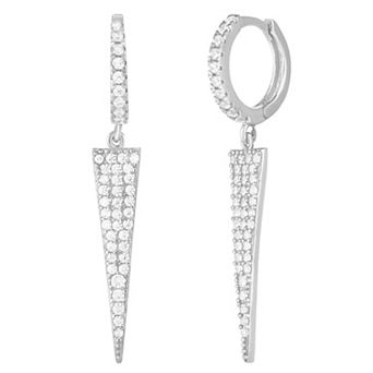 Sunkissed Sterling 14k Gold Over Silver Cubic Zirconia Dagger Drop Huggie Hoop Errings