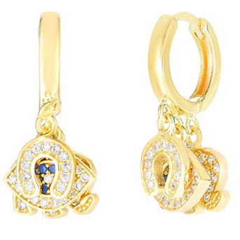 Sunkissed Sterling 14k Gold Over Silver Cubic Zirconia Tri Charm Huggie Hoop Earrings
