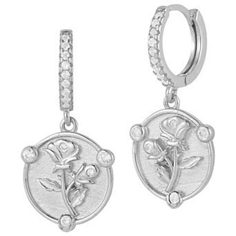 Sunkissed Sterling 14k Gold Over Silver Cubic Zirconia Flower Charm Huggie Hoop Earrings