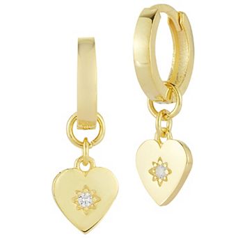 Sunkissed Sterling 14k Gold Over Silver Cubic Zirconia Heart Charm Huggie Earrings
