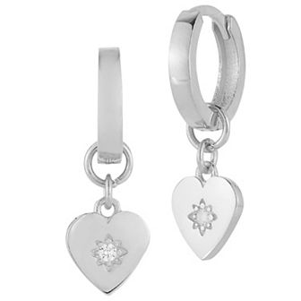 Sunkissed Sterling 14k Gold Over Silver Cubic Zirconia Heart Charm Huggie Earrings
