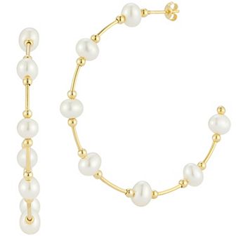 Sunkissed Sterling 14k Gold Over Silver Pearl Hoop Earrings