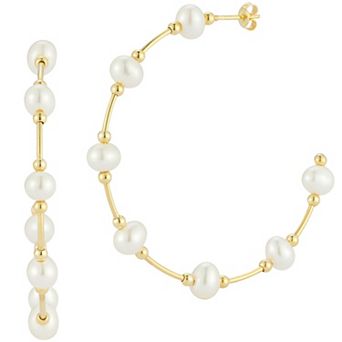 Sunkissed Sterling 14k Gold Over Silver Pearl Hoop Earrings