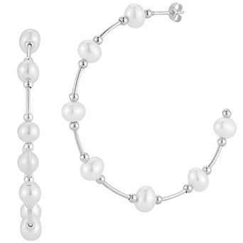 Sunkissed Sterling 14k Gold Over Silver Pearl Hoop Earrings